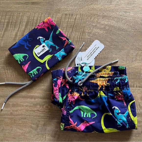 🆕 NWT Boardies Dino Printed vibrant neon swim trunks size 7-8 - Picture 3 of 11
